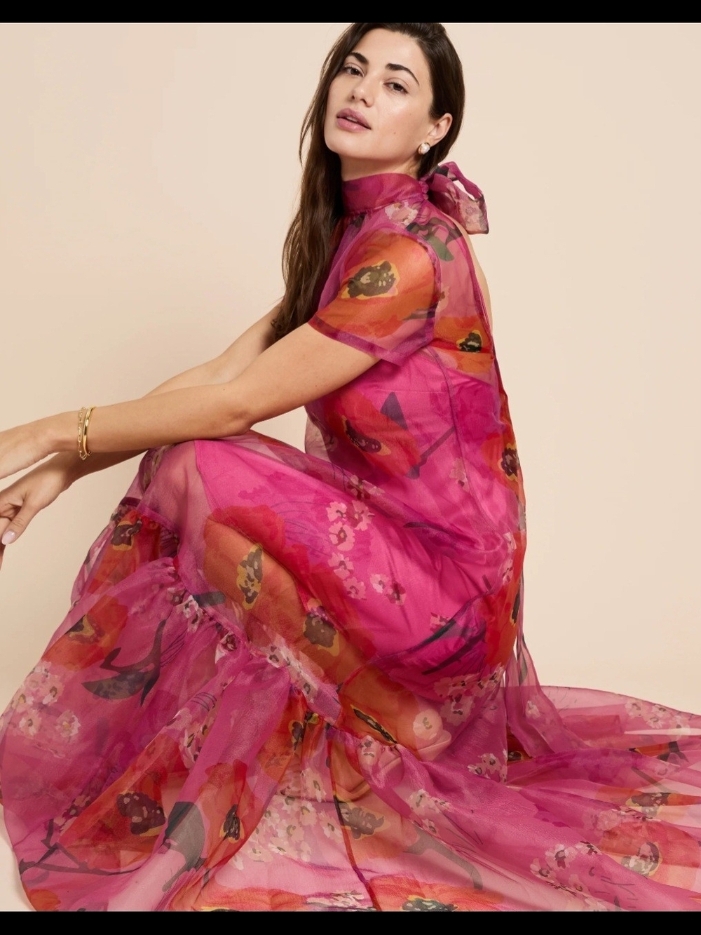 Few Moda High-Neck Melody Floral Maxi Dress in Poppy Pink